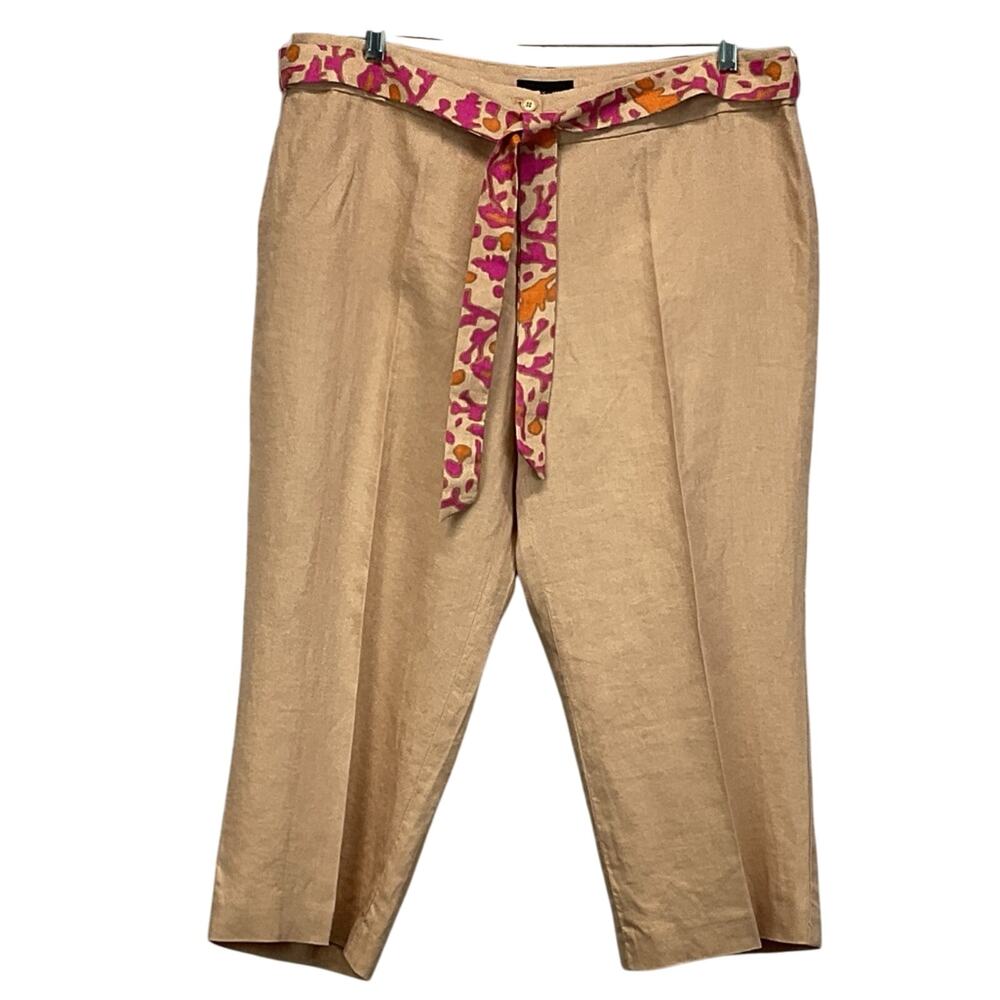 Focus 2000 Capri Pants Women's Size 16 Peach 100% Linen Belted Lagenlook Casual